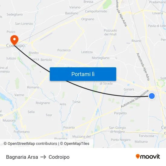 Bagnaria Arsa to Codroipo map