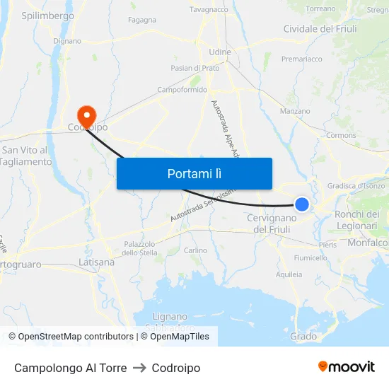 Campolongo Al Torre to Codroipo map