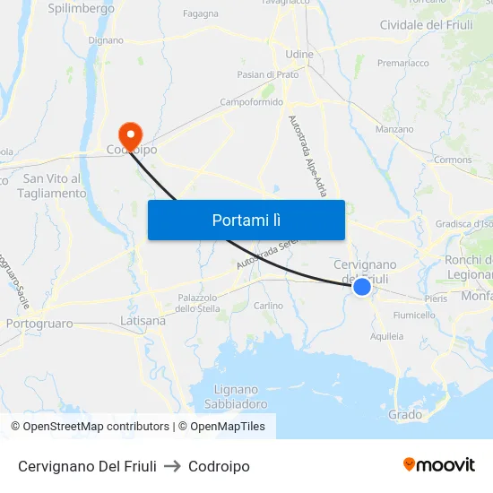 Cervignano Del Friuli to Codroipo map
