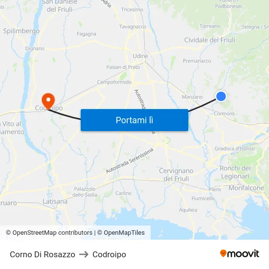 Corno Di Rosazzo to Codroipo map