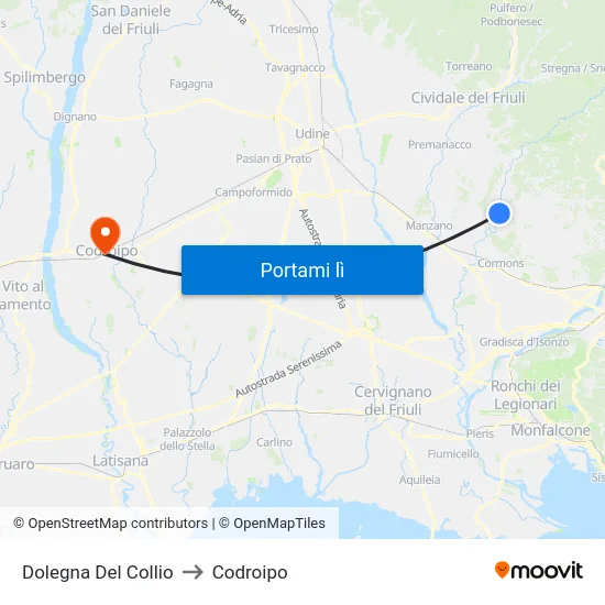 Dolegna Del Collio to Codroipo map
