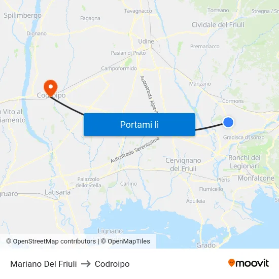 Mariano Del Friuli to Codroipo map