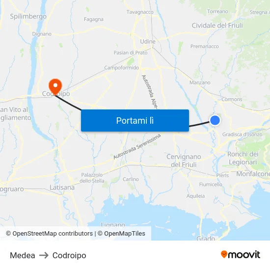 Medea to Codroipo map