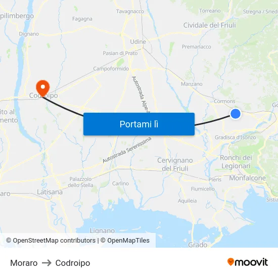 Moraro to Codroipo map