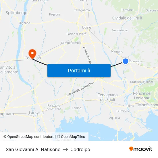 San Giovanni Al Natisone to Codroipo map