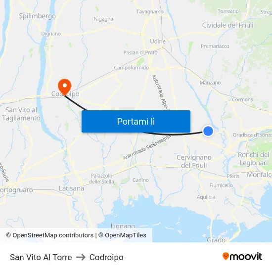 San Vito Al Torre to Codroipo map