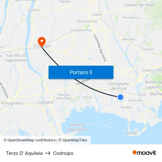 Terzo D' Aquileia to Codroipo map