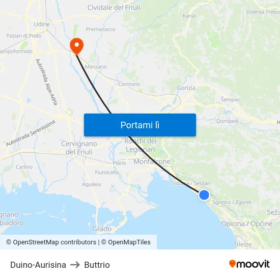 Duino-Aurisina to Buttrio map