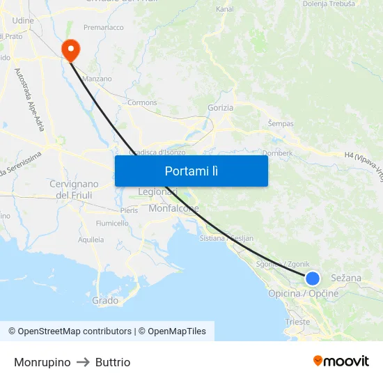 Monrupino to Buttrio map