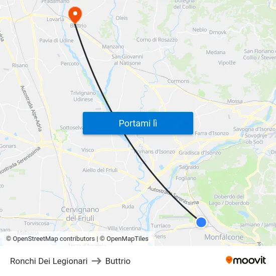 Ronchi Dei Legionari to Buttrio map