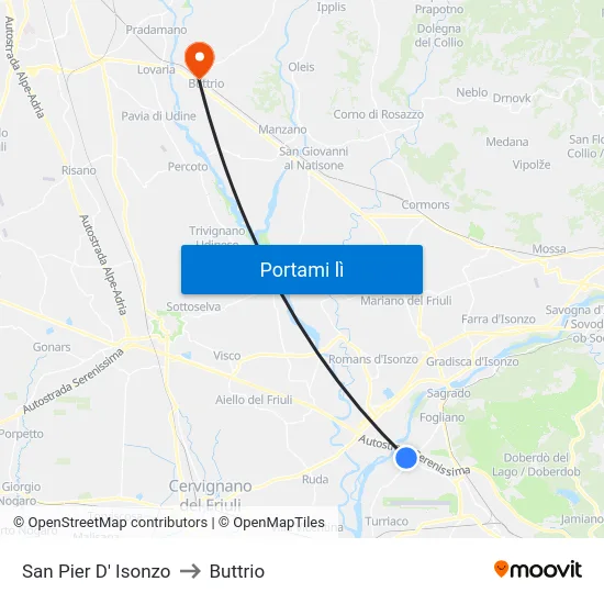 San Pier D' Isonzo to Buttrio map