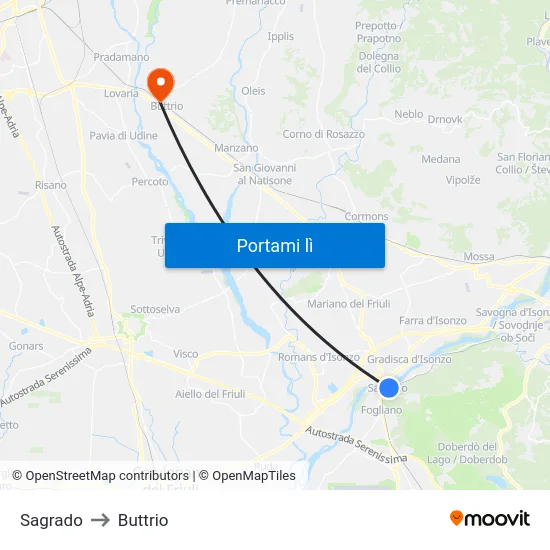 Sagrado to Buttrio map