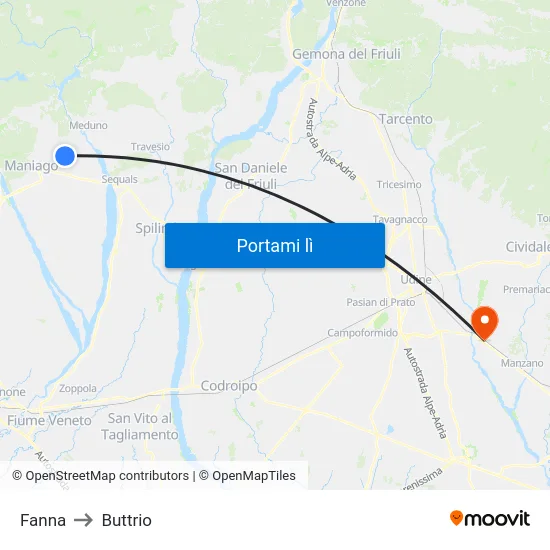 Fanna to Buttrio map