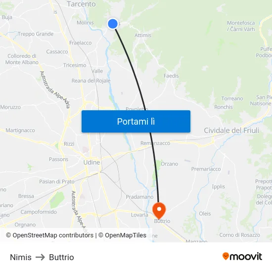 Nimis to Buttrio map