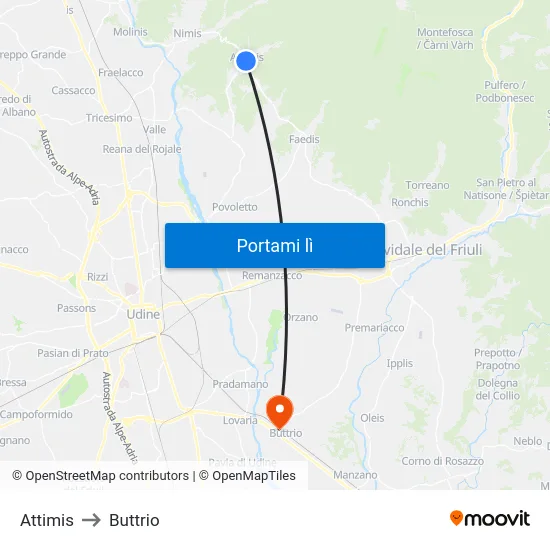 Attimis to Buttrio map