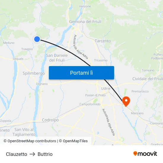 Clauzetto to Buttrio map