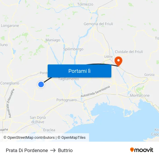 Prata Di Pordenone to Buttrio map
