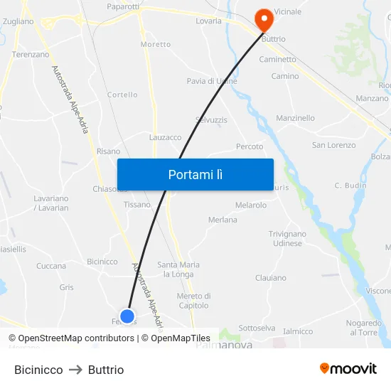 Bicinicco to Buttrio map