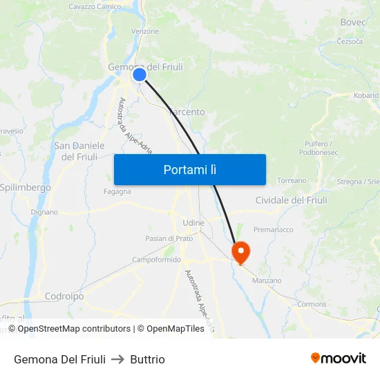 Gemona Del Friuli to Buttrio map