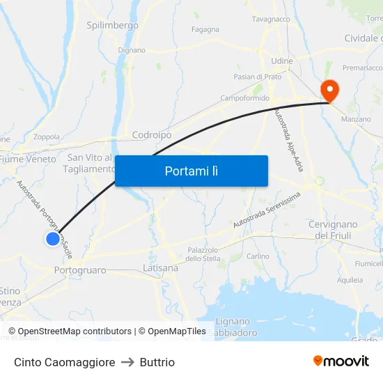 Cinto Caomaggiore to Buttrio map