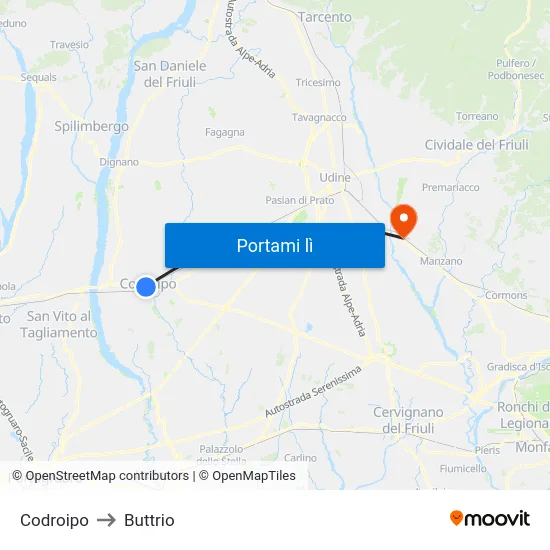 Codroipo to Buttrio map