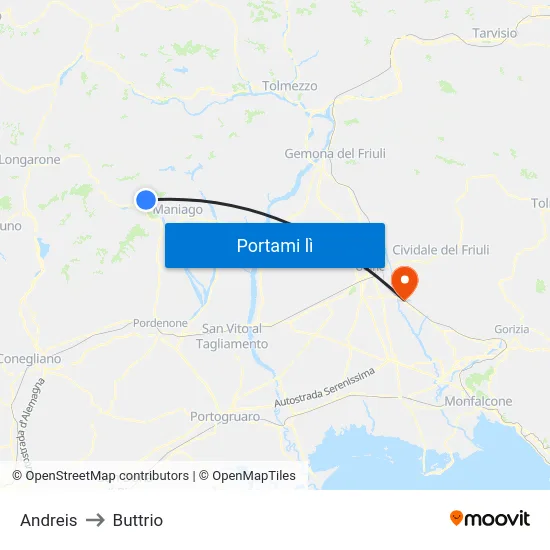 Andreis to Buttrio map