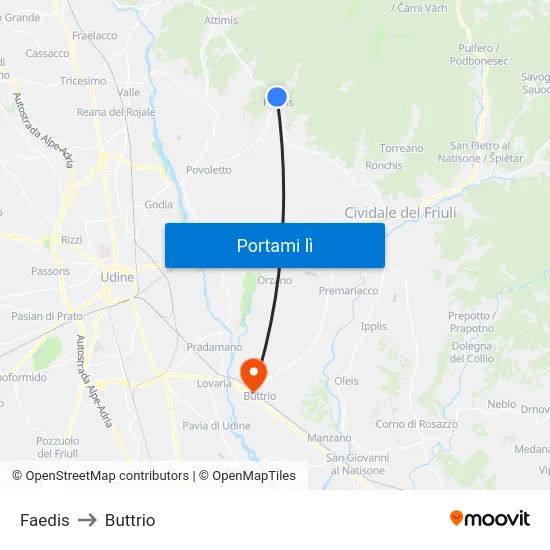 Faedis to Buttrio map