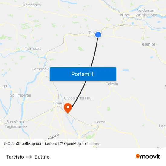 Tarvisio to Buttrio map