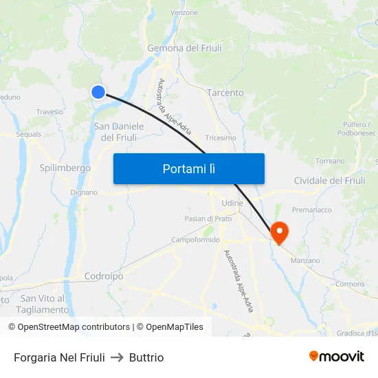 Forgaria Nel Friuli to Buttrio map