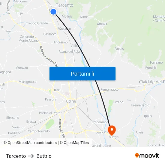 Tarcento to Buttrio map