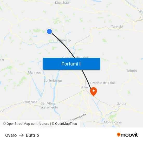 Ovaro to Buttrio map