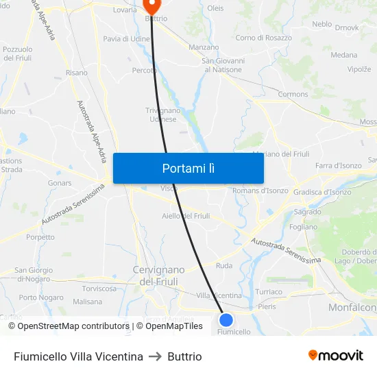 Fiumicello Villa Vicentina to Buttrio map