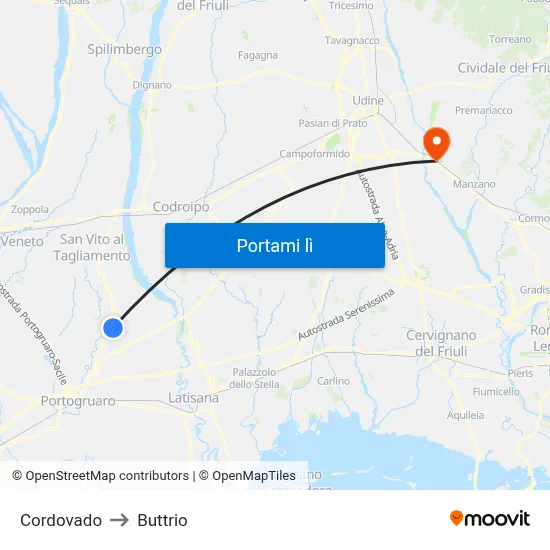Cordovado to Buttrio map
