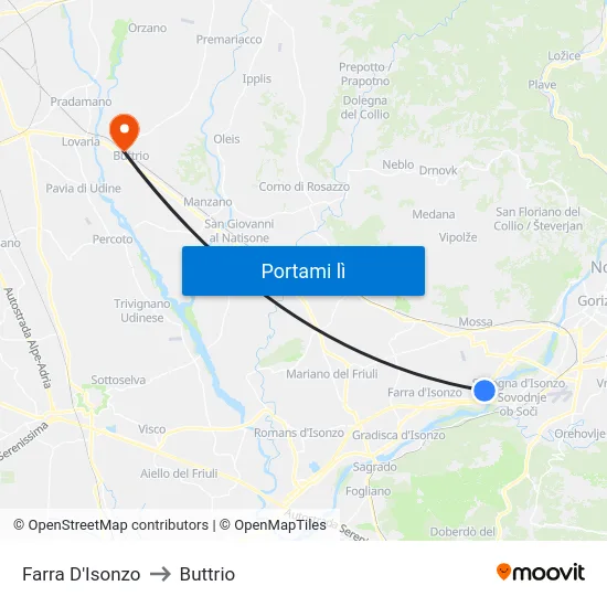 Farra D'Isonzo to Buttrio map