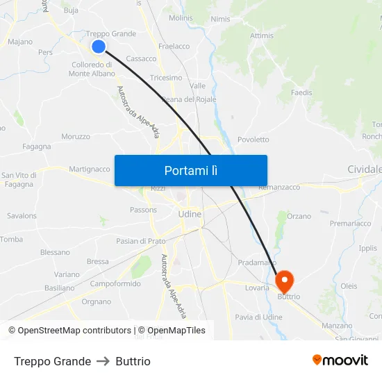 Treppo Grande to Buttrio map
