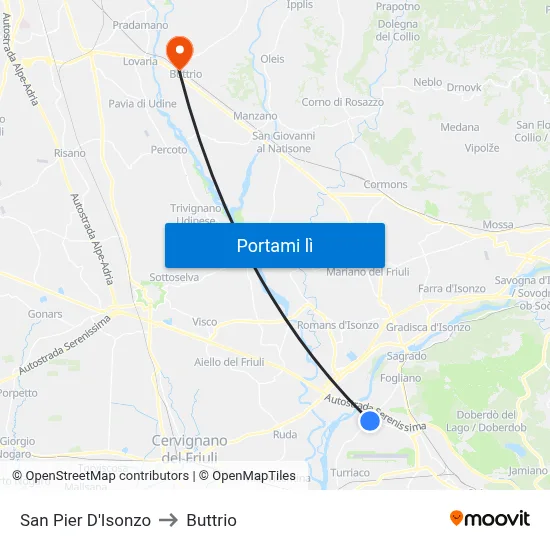 San Pier D'Isonzo to Buttrio map