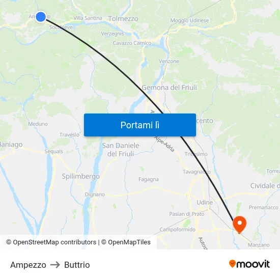 Ampezzo to Buttrio map