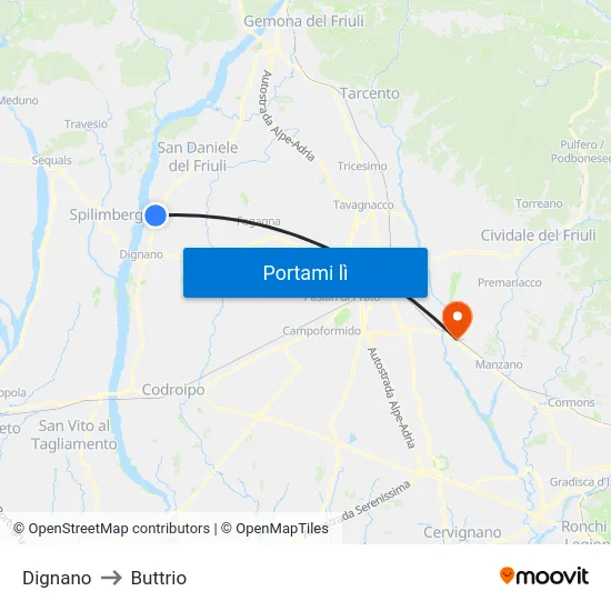 Dignano to Buttrio map