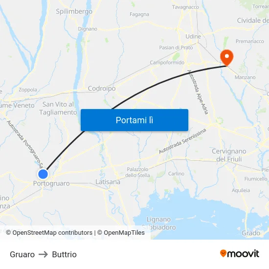 Gruaro to Buttrio map
