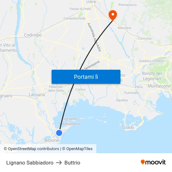 Lignano Sabbiadoro to Buttrio map
