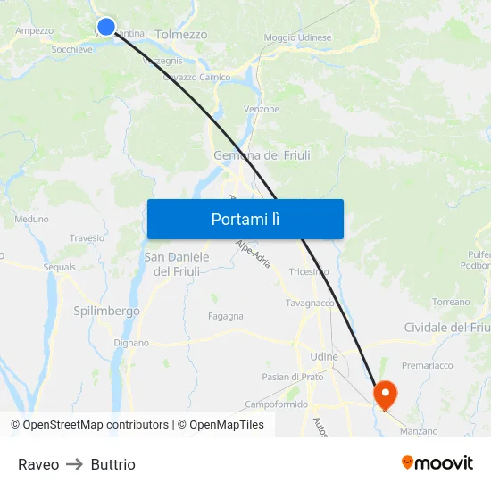 Raveo to Buttrio map
