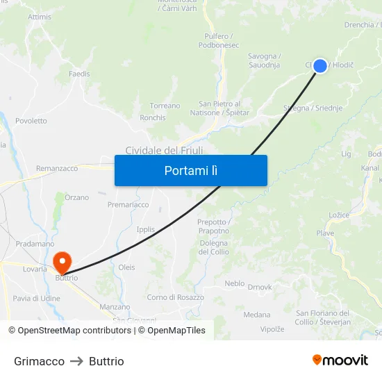 Grimacco to Buttrio map