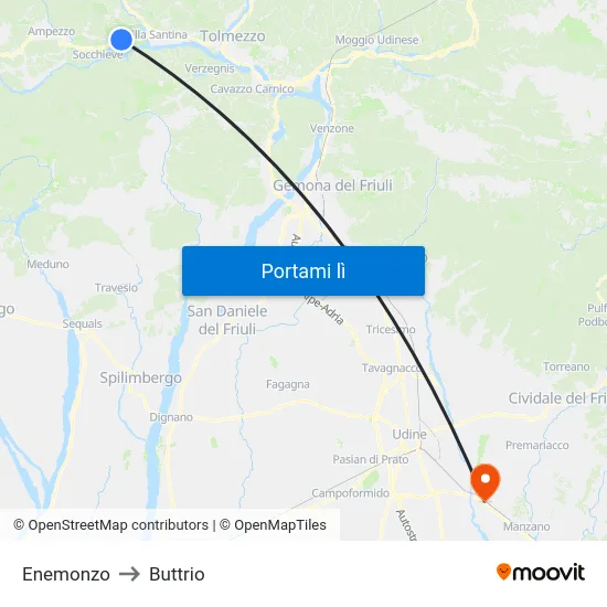 Enemonzo to Buttrio map