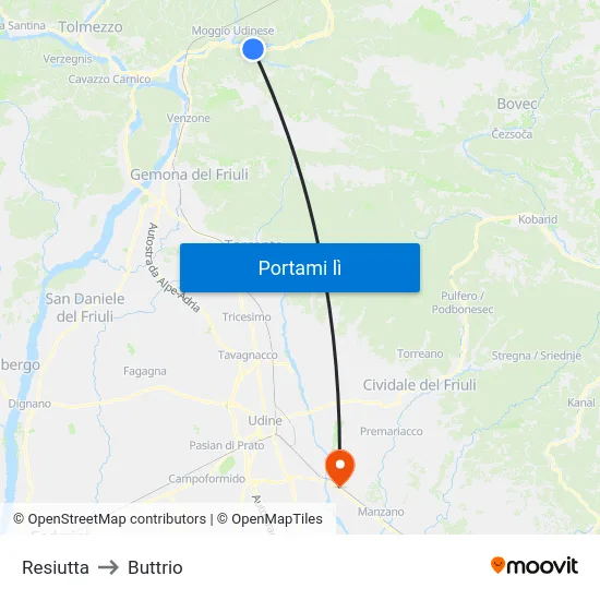 Resiutta to Buttrio map