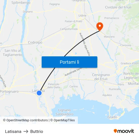 Latisana to Buttrio map