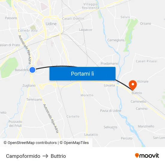 Campoformido to Buttrio map