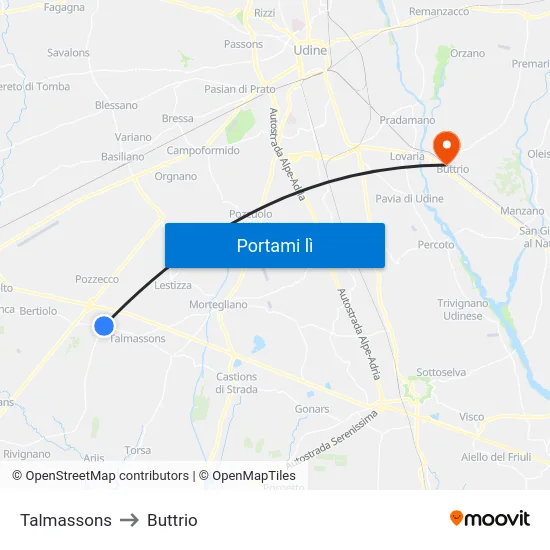 Talmassons to Buttrio map