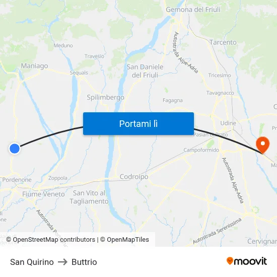 San Quirino to Buttrio map