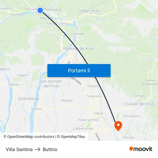 Villa Santina to Buttrio map
