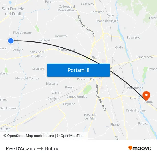 Rive D'Arcano to Buttrio map